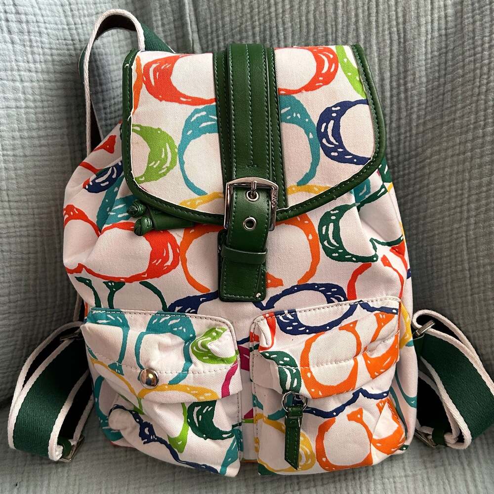 Vintage Coach Multi-Color C Logo Canvas and Leather Backpack